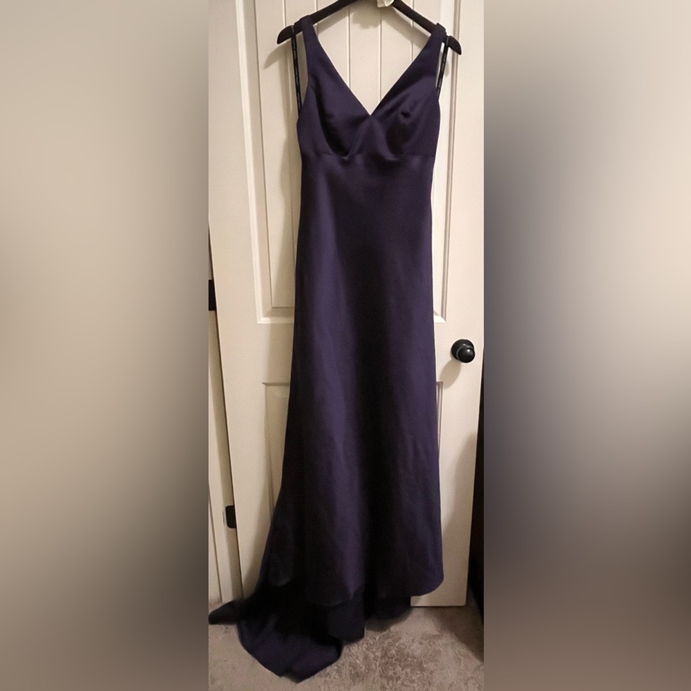 Art Deco Satin Open Back Deep Purple Formal Prom Wedding Bridesmaid - Picture 2 of 13